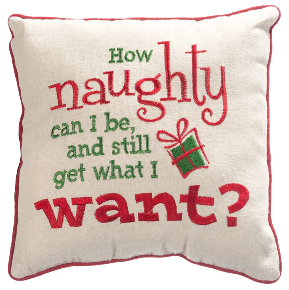 Red and Green How Naughty Can I Be Throw Pillow-1