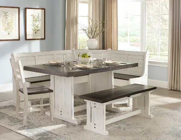 Bourbon County French Country 5 Piece, Corner Seat Dining Room Setup