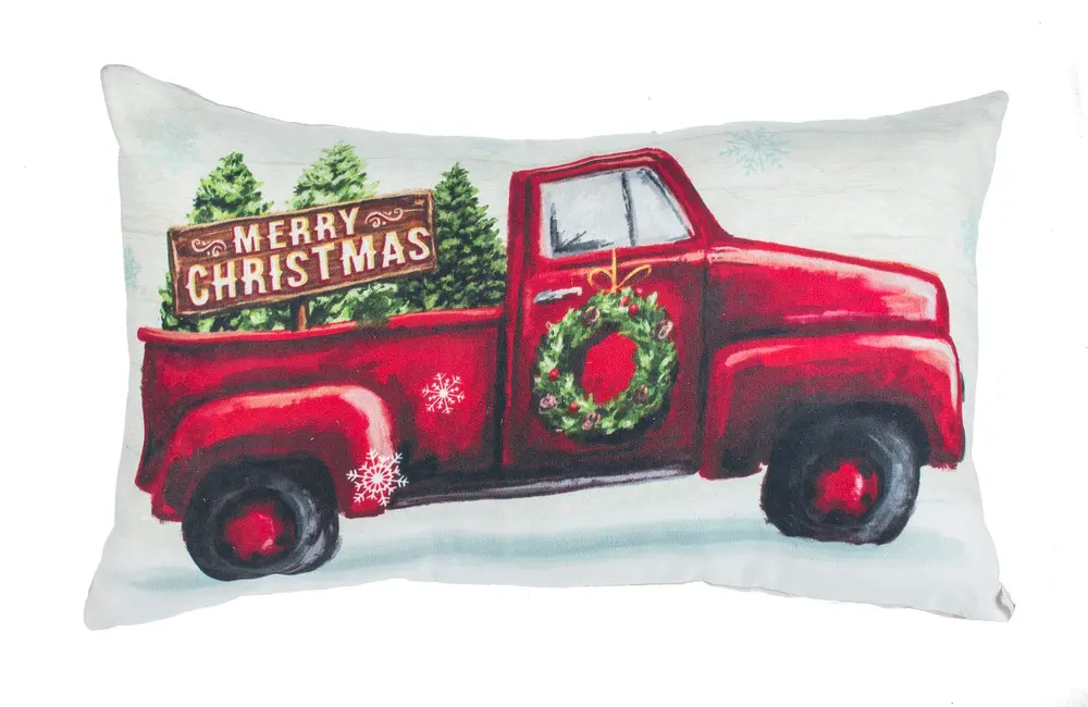 Santa's Ride Merry Christmas Truck Throw Pillow-1