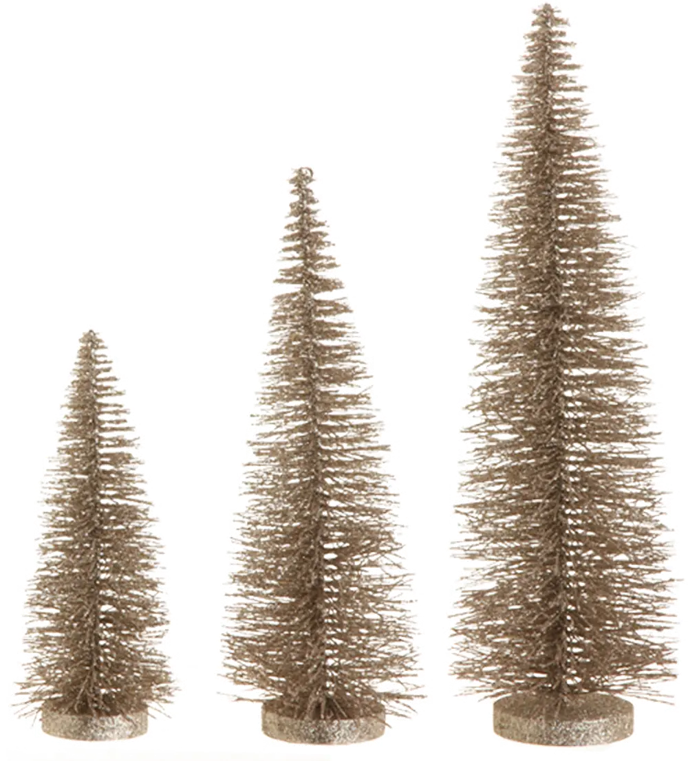 Gold Winter Bottle Brush Trees - Set of 3-1