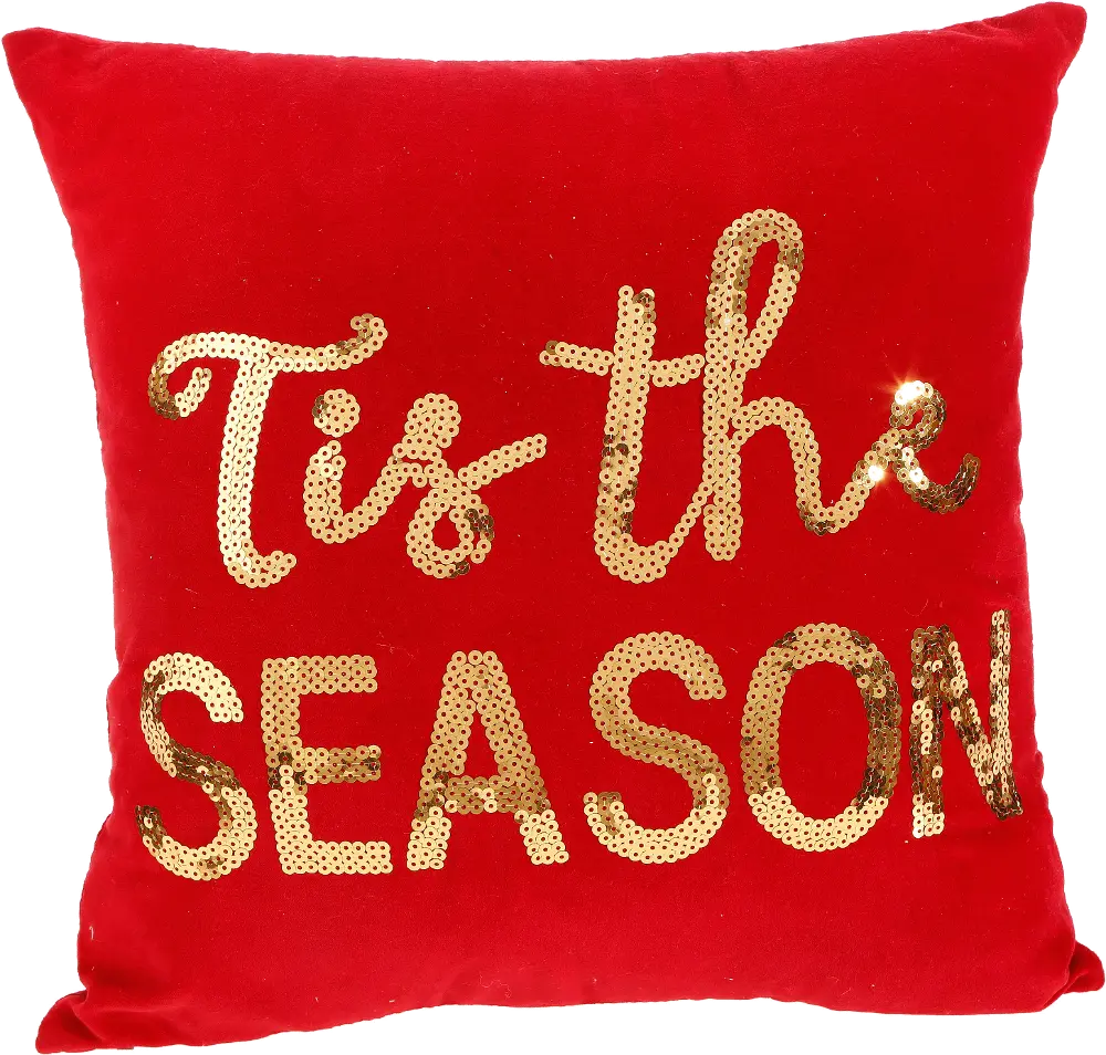 Red Tis the Season Throw Pillow with Sequins-1