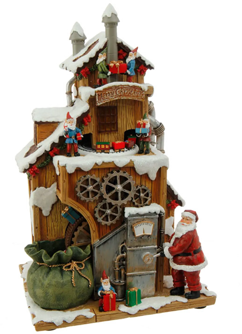 Resin Animated Musical Santa Factory with Elves-1