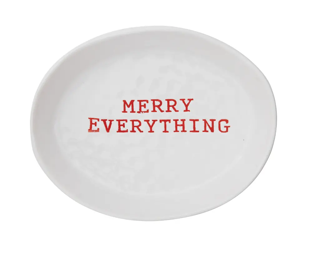 XM0311 White and Red 'Merry Everything' Stoneware Oval Dish-1