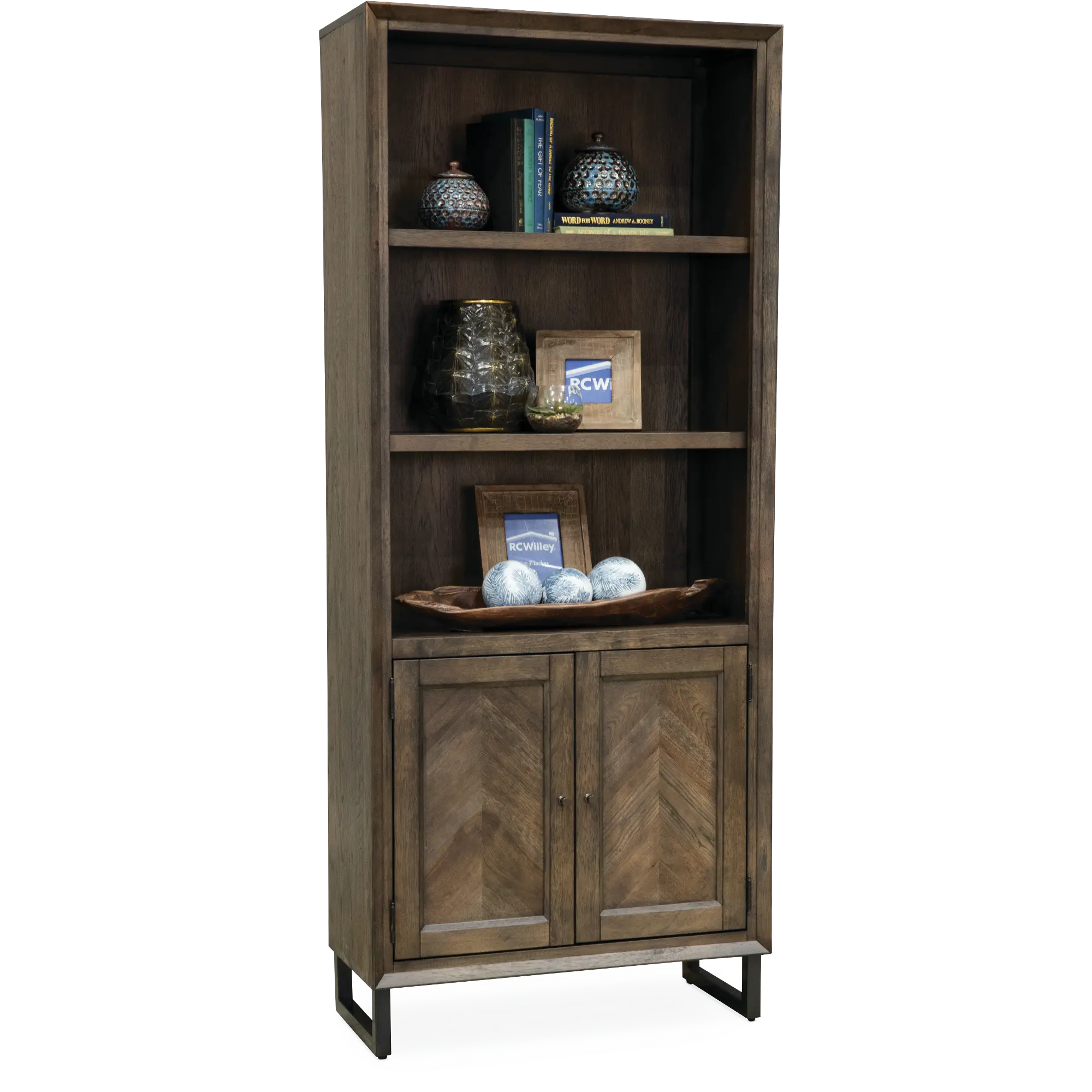 Harper Point Brown Bookcase with Doors-1