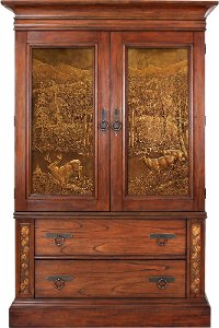 Dark Brown Gun Cabinet Armoire Aspen Rc Willey Furniture Store