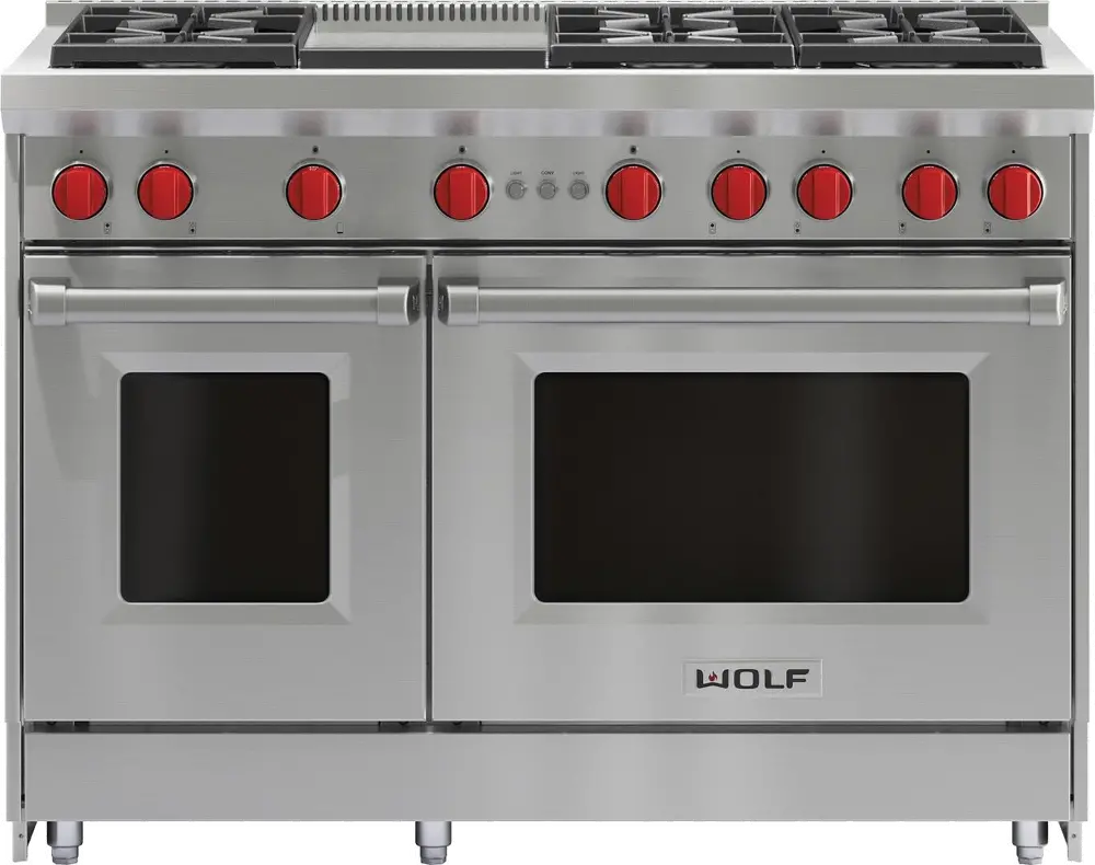 GR486G-LP Wolf 6.9 cu ft Double Oven LP Gas Range - Stainless Steel 48 Inch-1