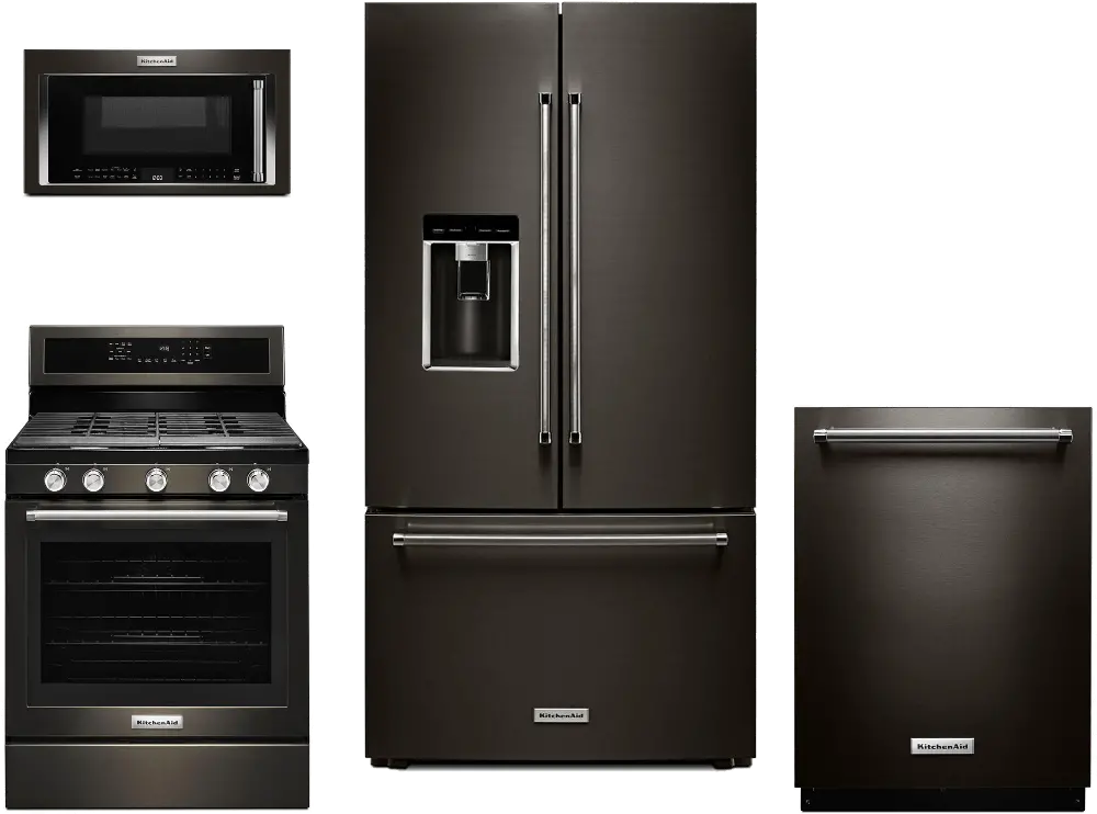 KIT KitchenAid 4 Piece Kitchen Appliance with Gas Range - Black Stainless Steel-1