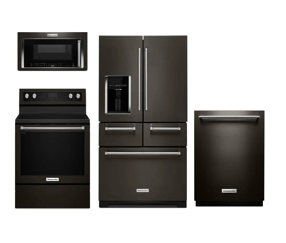 KIT KitchenAid 4 Piece Kitchen Appliance Package with 6.4 cu. ft. Electric Range - Black Stainless Steel-1