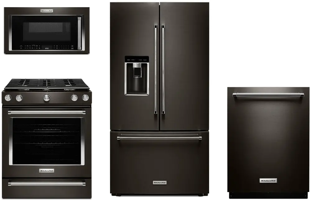 .KIT-CDP-SLD-GAS-BSS KitchenAid 4 Piece Kitchen Appliance Package with Gas Range - Black Stainless Steel-1