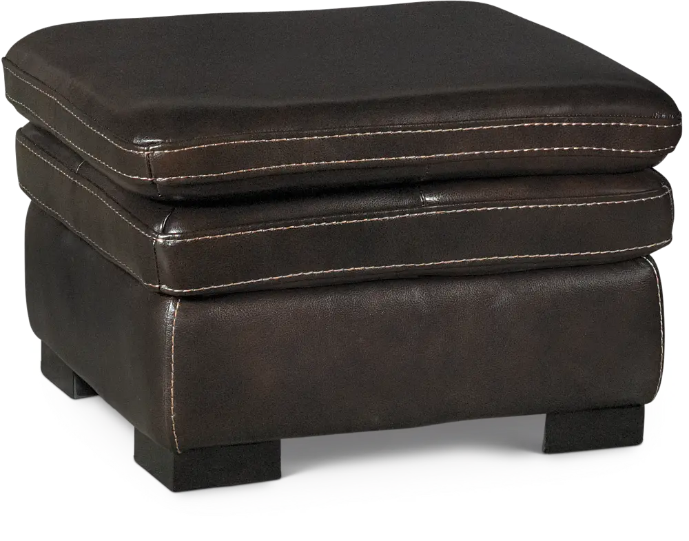 Casual Contemporary Dark Brown Leather Ottoman - Plano-1