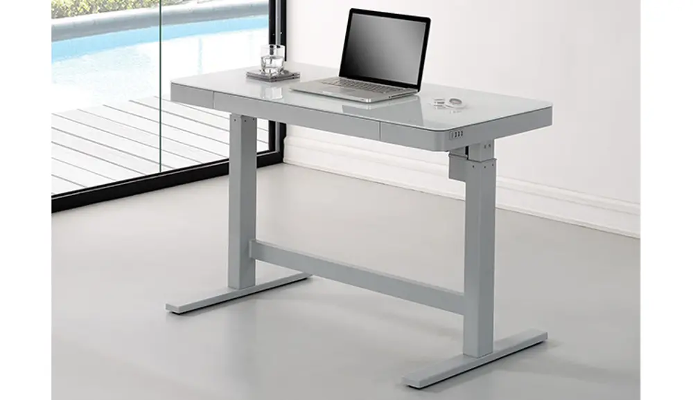 Curved White Glass Adjustable Desk - Ashford-1