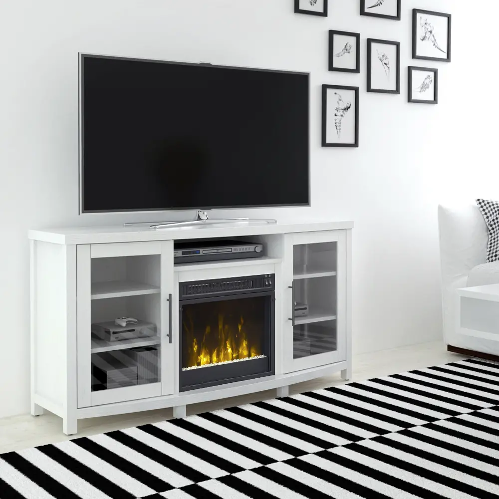 White TV Stand with Fireplace (54 Inch) - Rossville-1