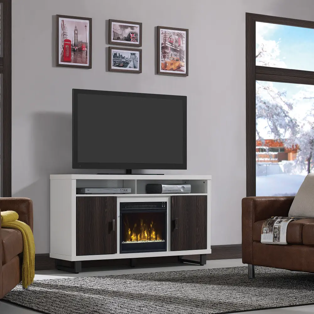 Brown and White TV Stand with Fireplace (54 Inch) - Van Horne-1