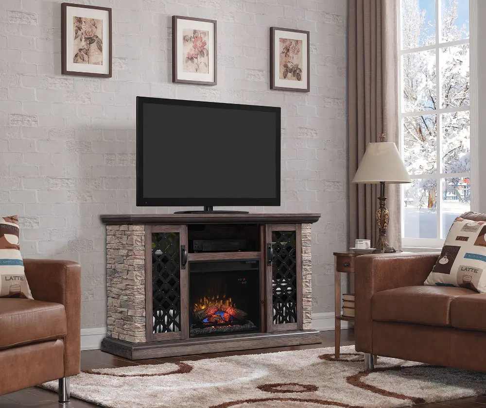 Faux Stone TV Stand with Fireplace (60 Inch) -  Captain-1