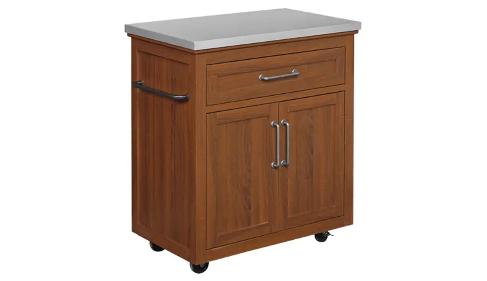 Oak Kitchen Cart with Stainless Steel Top - Madeline-1