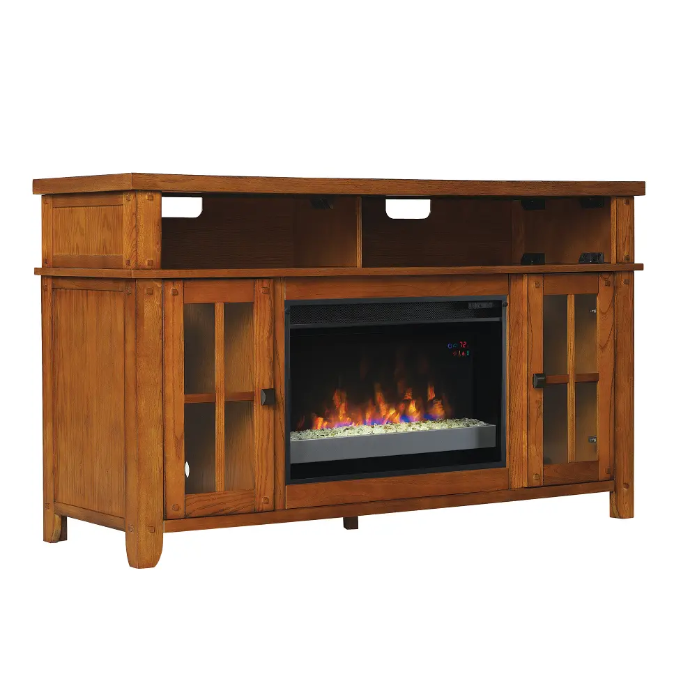 Oak TV Stand with Fireplace (60 Inch) - Dakota-1