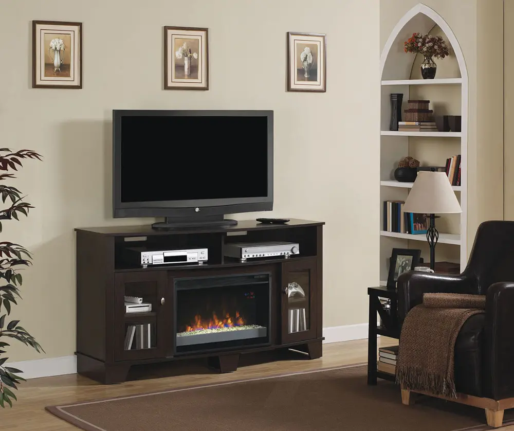 Espresso Brown 59 Inch TV Stand with Fireplace - La Salle-1