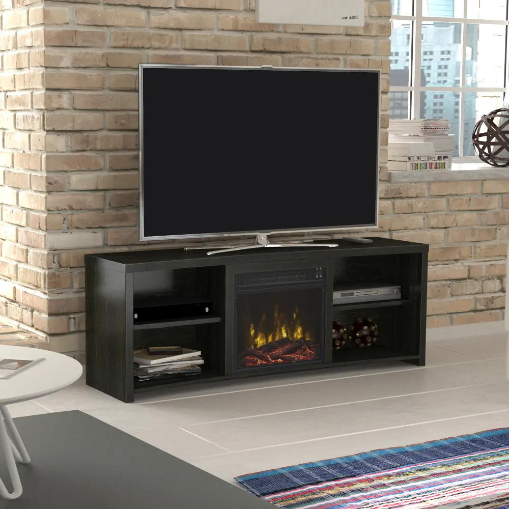 Black Walnut 60 Inch TV Stand with Fireplace - Shelter Cove-1