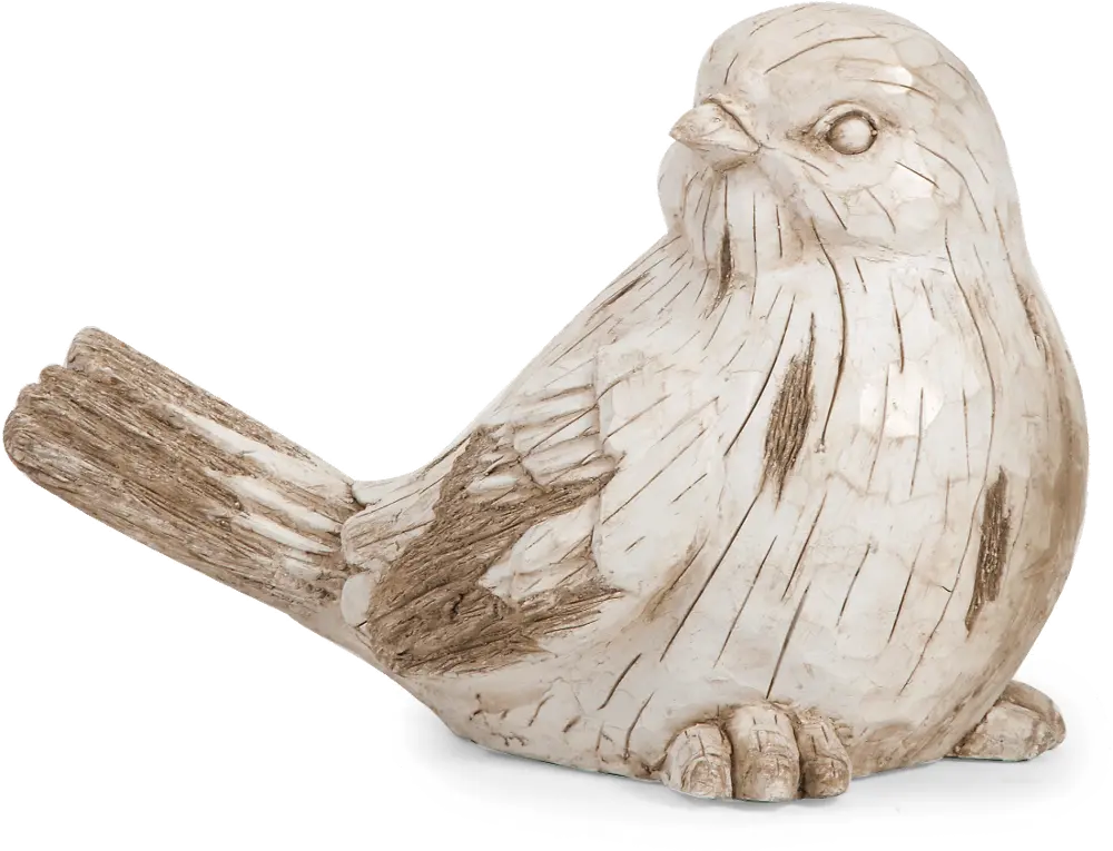 White Washed Carved Wooden Garden Bird -1