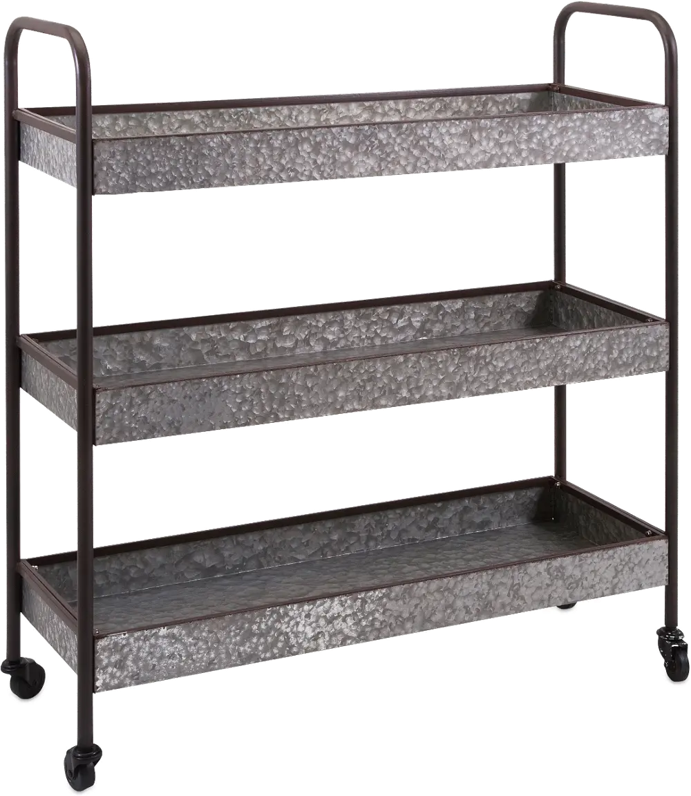 Galvanized Metal 3-Tier Cart on Casters-1
