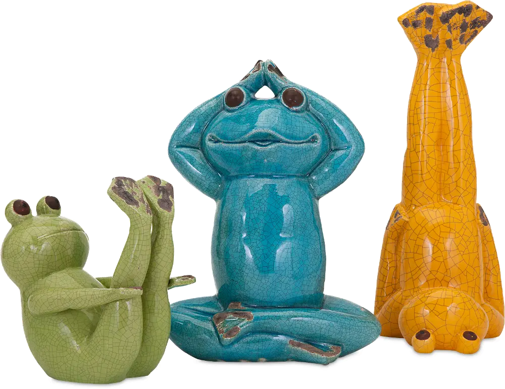 13 Inch Yellow Yoga Ceramic Frog Figurine-1