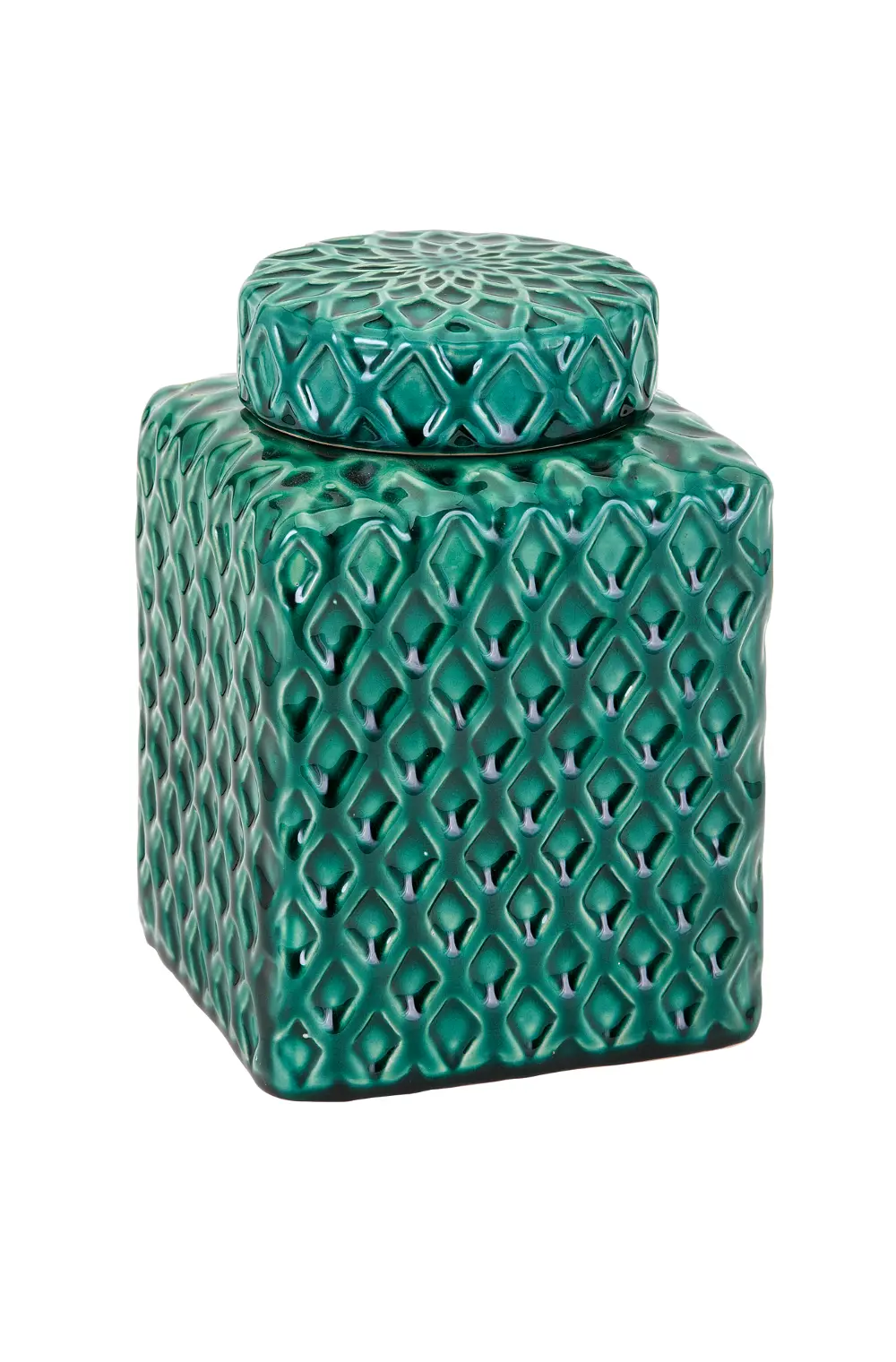 8 Inch Green Square Ceramic Lidded Container-1