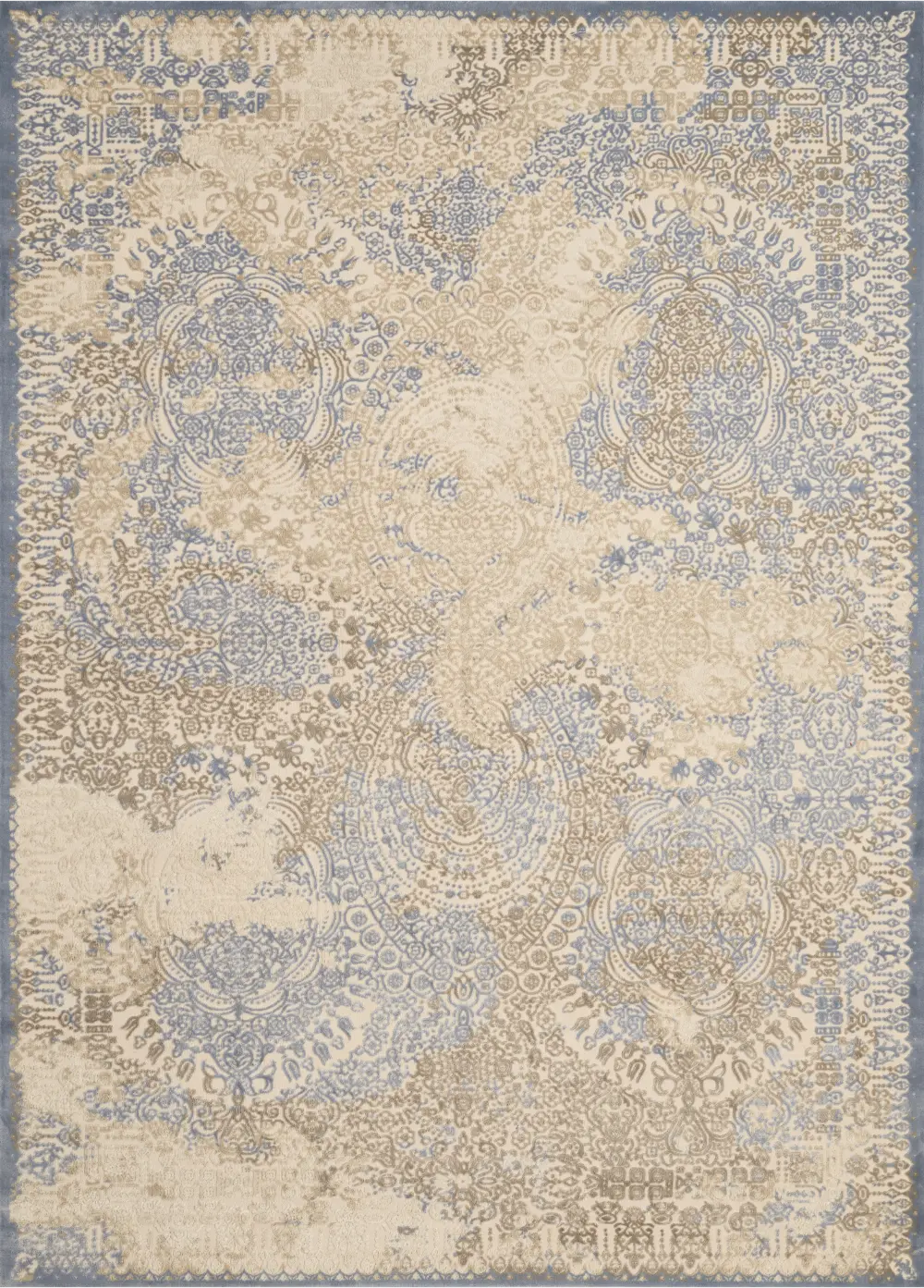 8 x 11 Large Neutral Beige and Soft Blue Rug - Dais-1