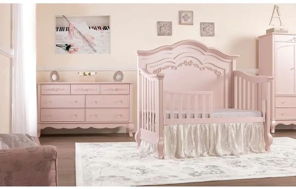 Blush Pink 5 in-1 Convertible Crib - Aurora -1