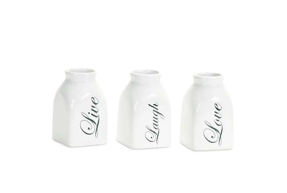 Assorted 6 Inch Live Love Laugh White Ceramic Milk Bottle-1