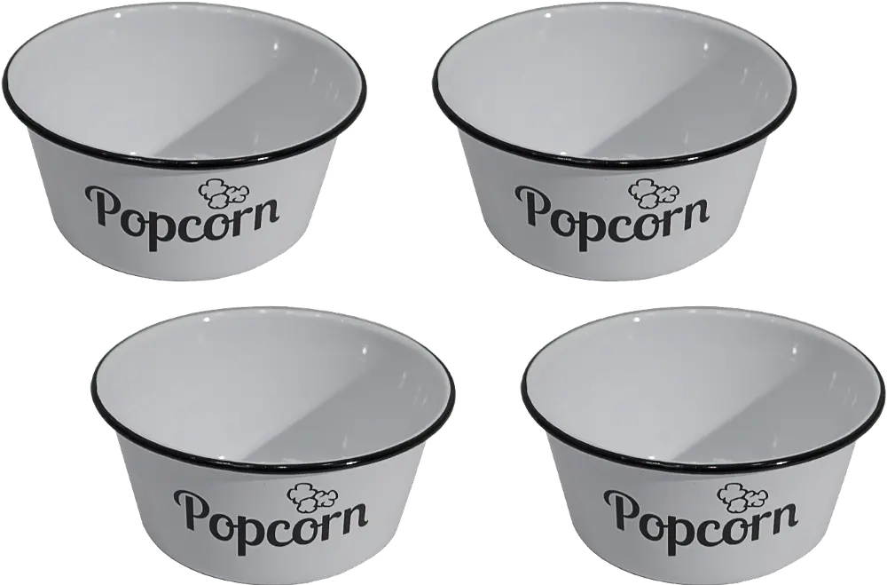 Set of 4 White Enamelware Popcorn Bowls-1