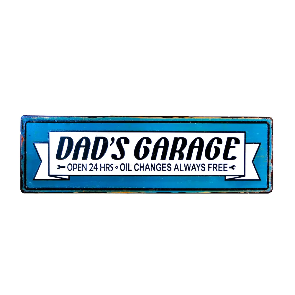 Distressed Blue Dad's Garage Metal Sign-1