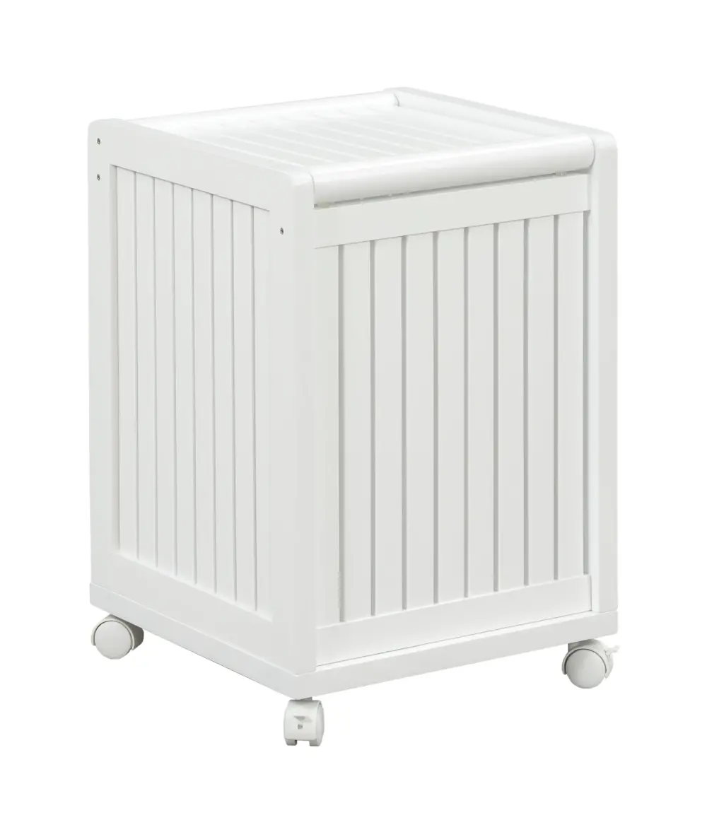 White Mobile Hamper with Lid-1