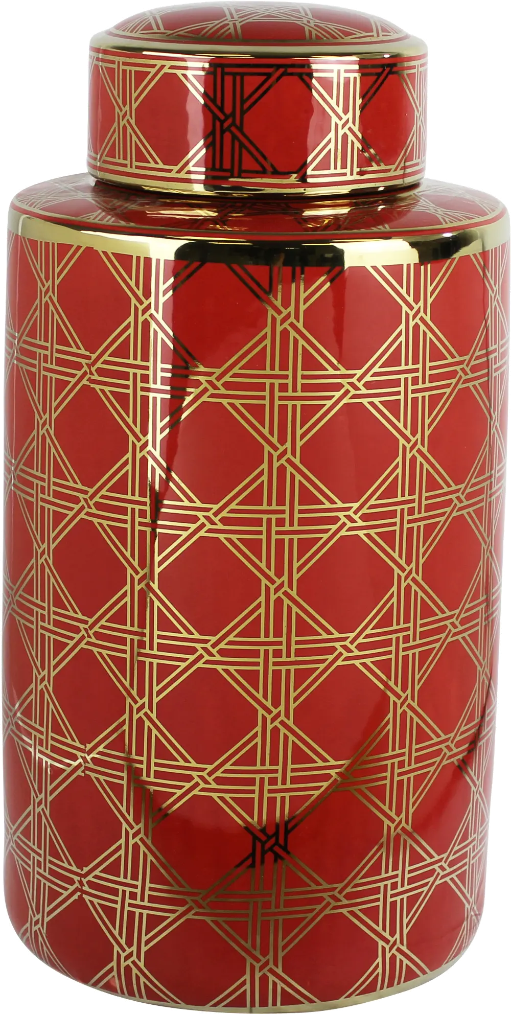 18 Inch Red and Gold Ceramic Lidded Jar-1