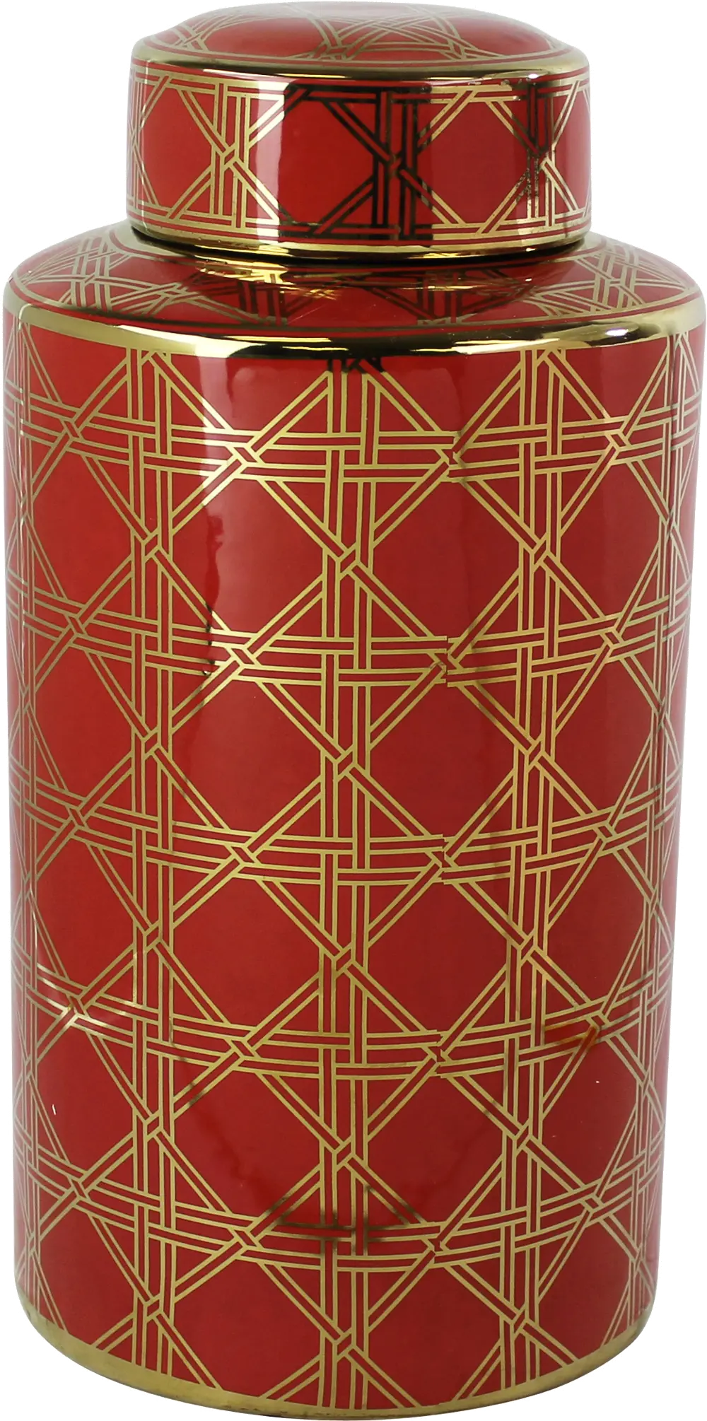 16 Inch Red and Gold Ceramic Lidded Jar-1