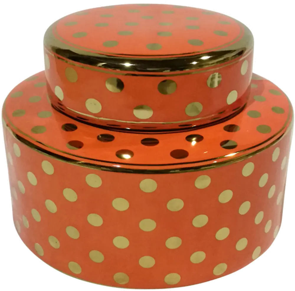 Orange Ceramic Lidded Jar with Gold Polka Dots-1