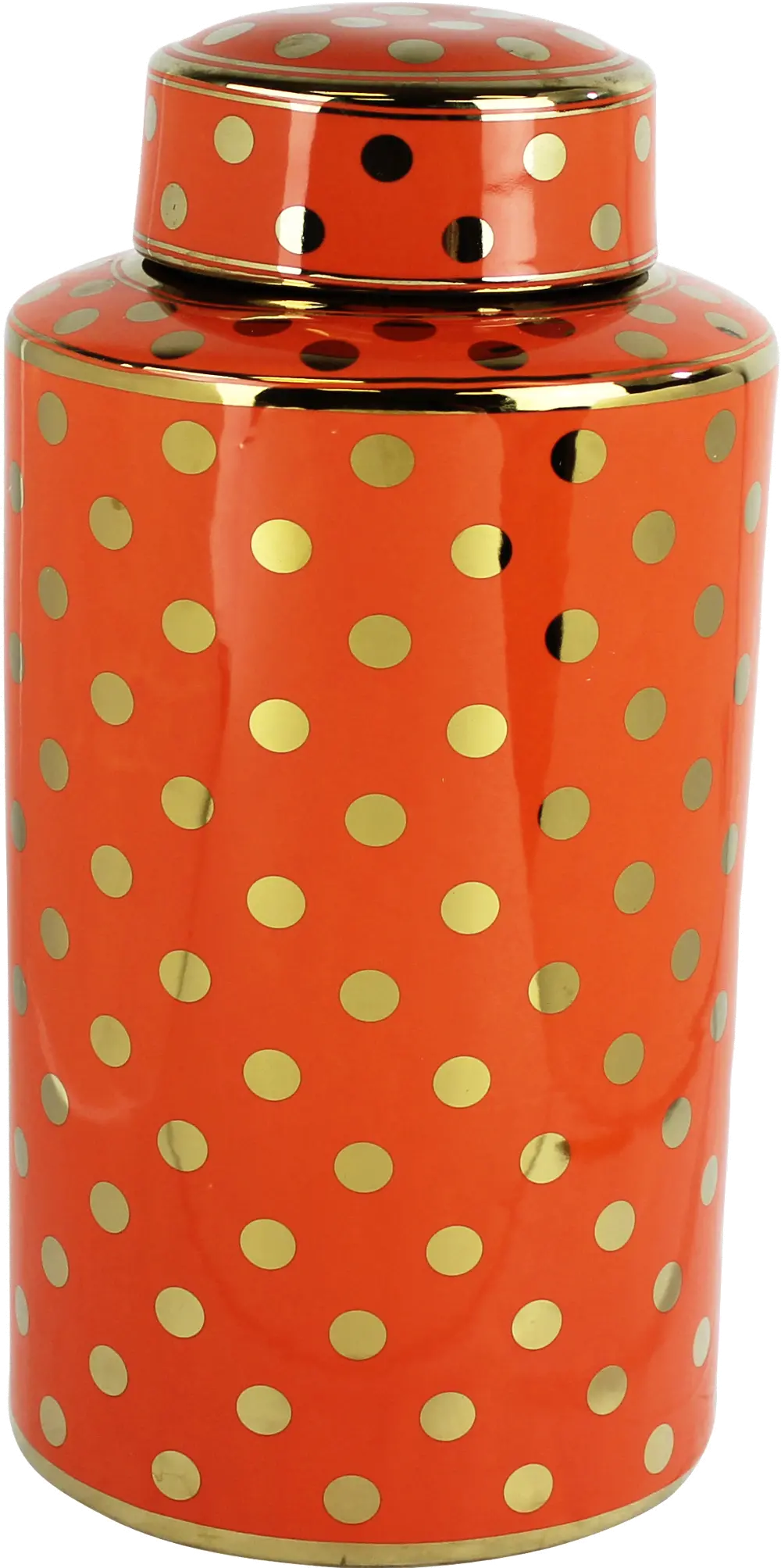 Orange Ceramic Lidded Jar with Gold Polka Dots-1