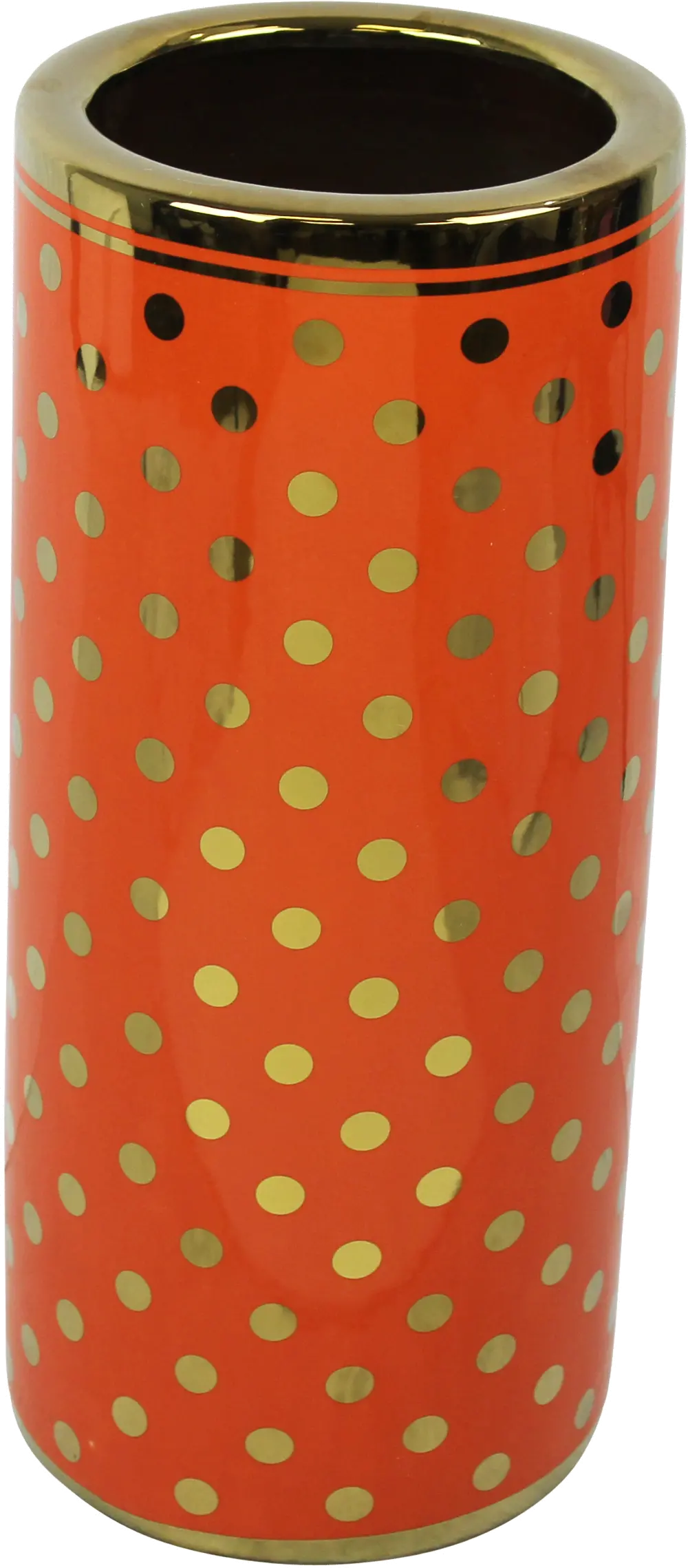 Orange Ceramic Umbrella Stand with Gold Polka Dots-1