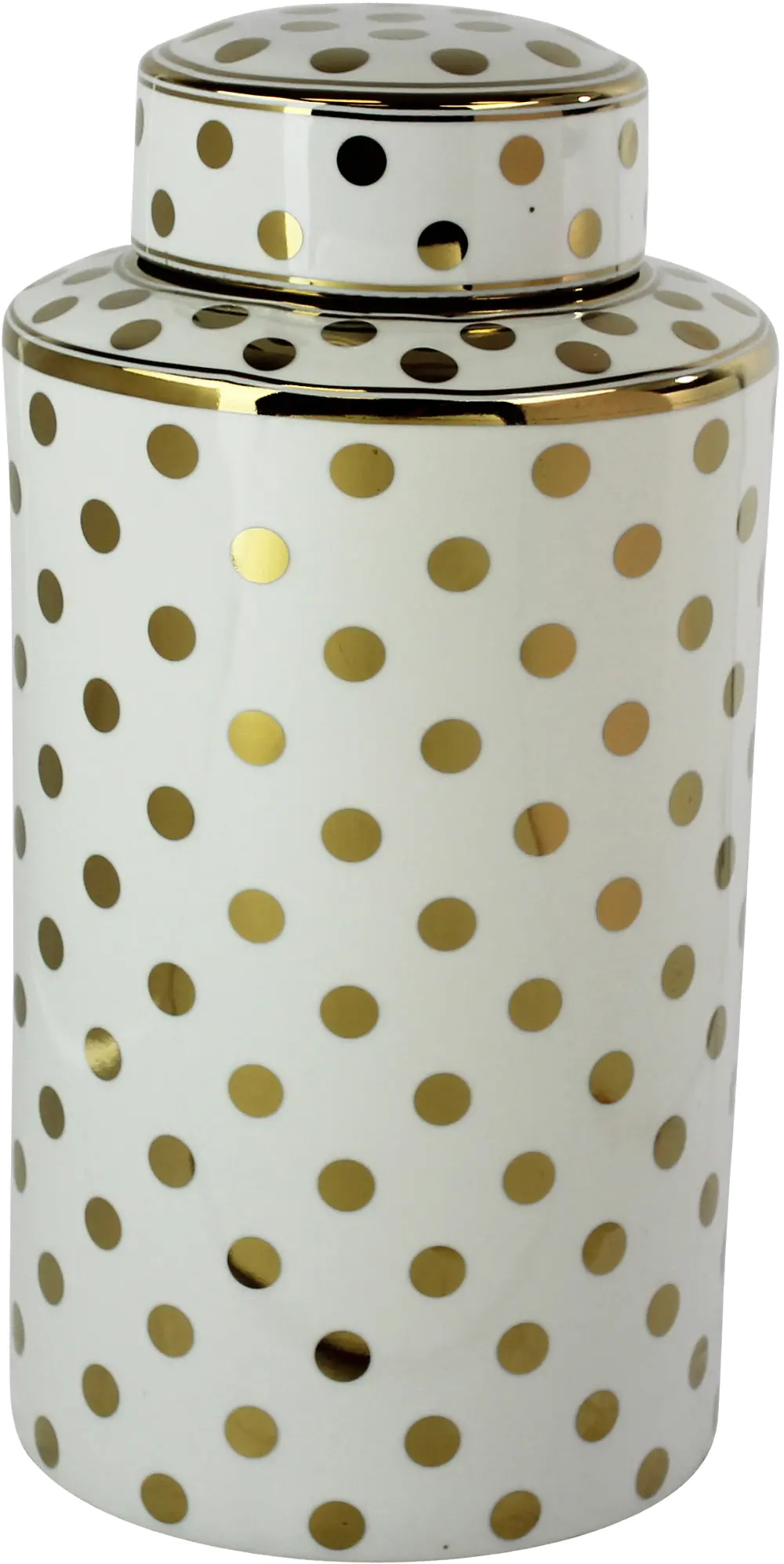 White Ceramic Lidded Jar with Gold Polka Dots-1