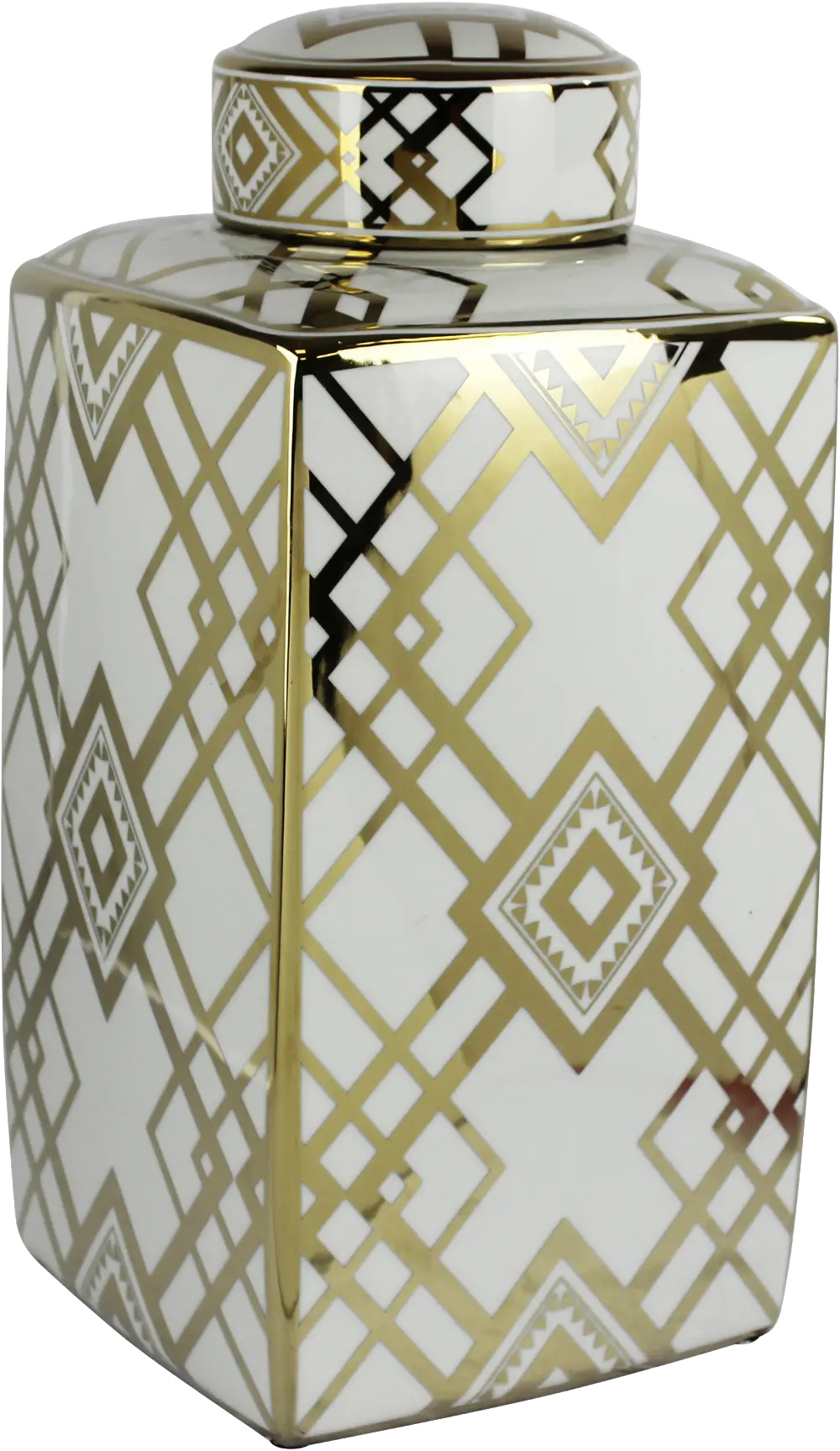 18 Inch White Square Lidded Jar with Gold Detailing-1