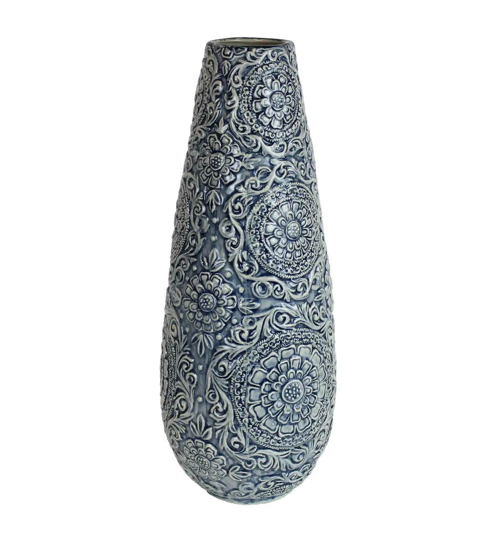 17 Inch Blue and Ivory Ceramic Vase-1