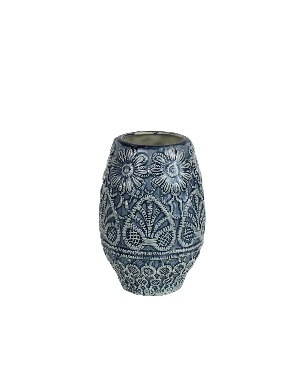 9 Inch Blue and Ivory Ceramic Vase-1
