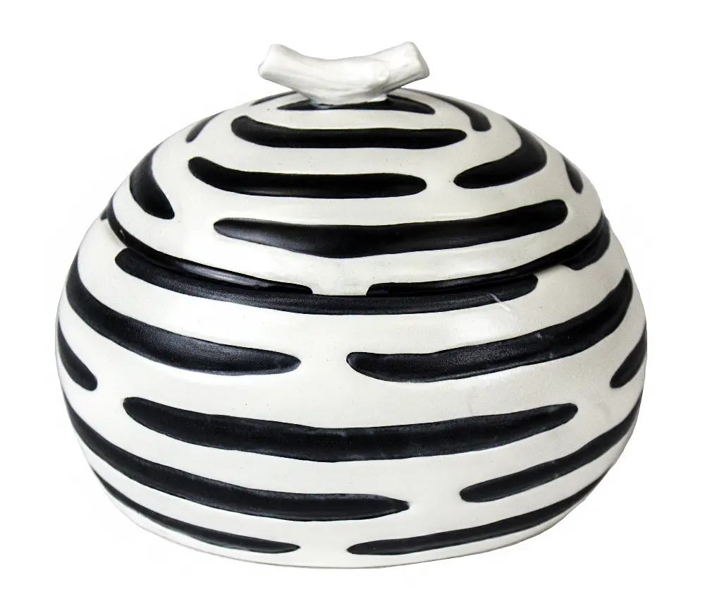 White Ceramic Box with Black Stripes-1