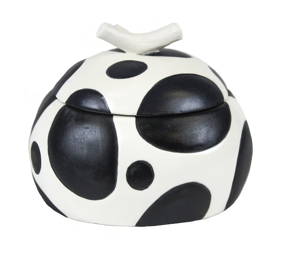 White Ceramic Lidded Box with Black Spotted Polka Dots-1