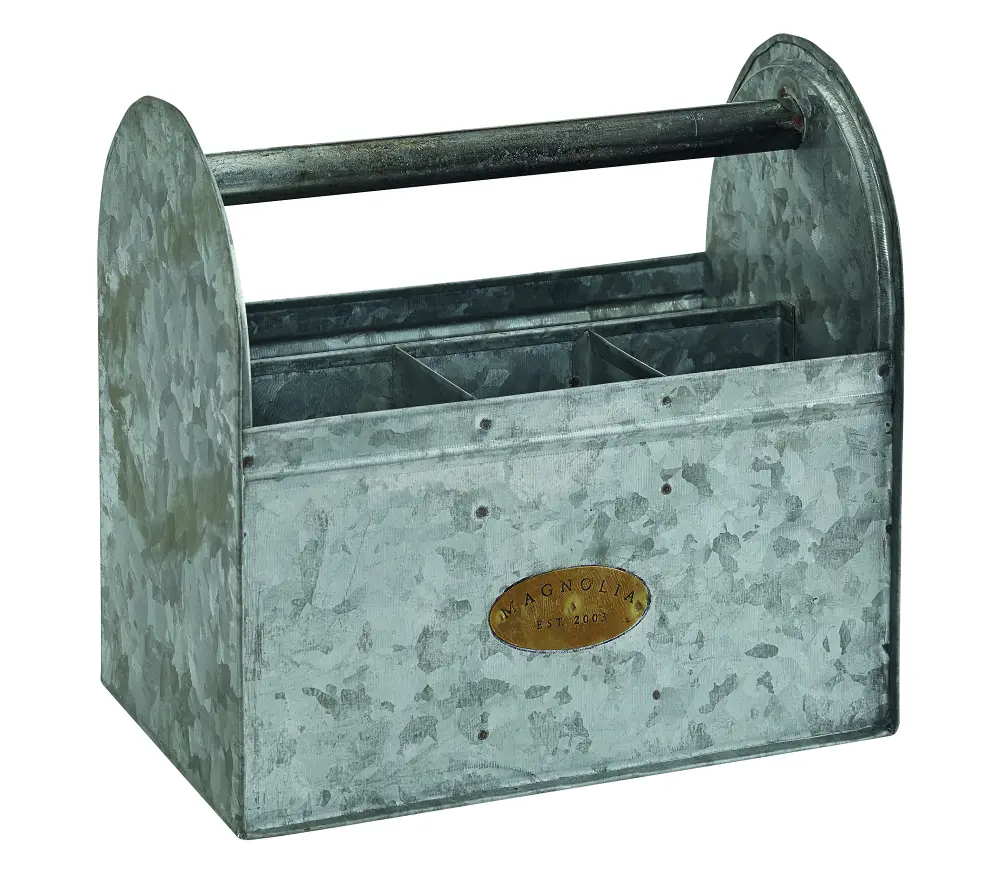 Magnolia Home Furniture Aged Zinc Tin Tote with 4 Compartments-1