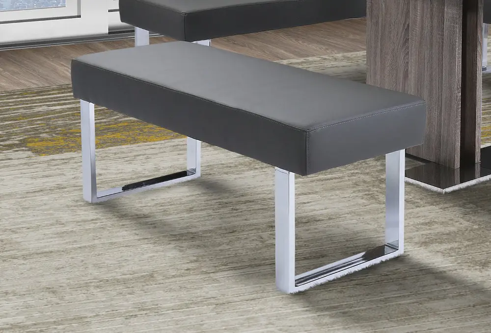 LCAMBE/BENCH Gray and Chrome Modern Dining Bench - Zenith-1