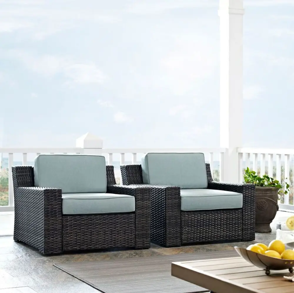 KO70100BR Beaufort Blue Mist and Wicker Patio Armchairs, Set of 2-1