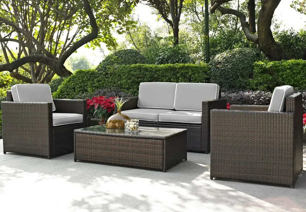 KO70001BR-GY Gray and Brown 4 Piece Wicker Furniture Set - Palm Harbor-1