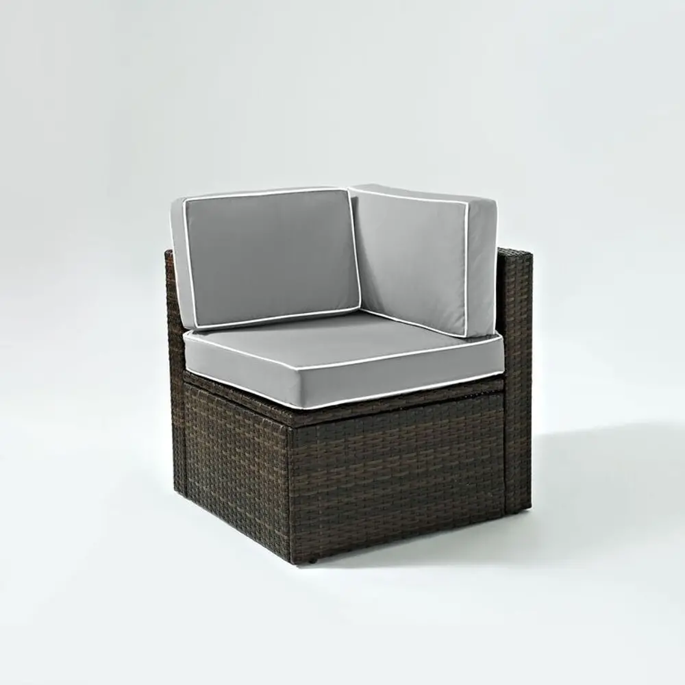 KO70089BR-GY Gray and Brown Wicker Patio Corner Chair - Palm Harbor -1