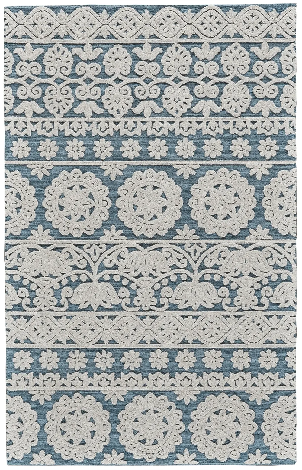 8 x 11 Large Ivory & Sea Blue Rug - Primrose-1