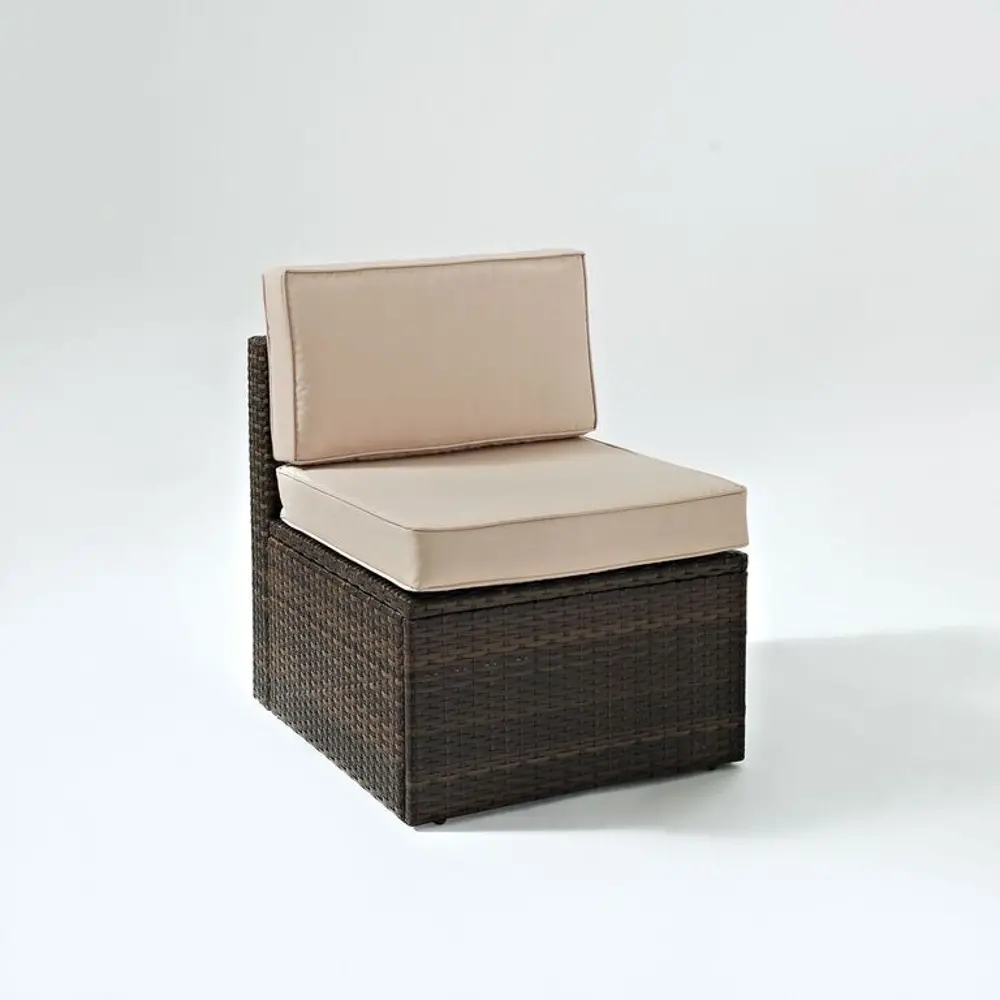 KO70090BR-SA Sand and Brown Wicker Patio Armless Chair - Palm Harbor -1